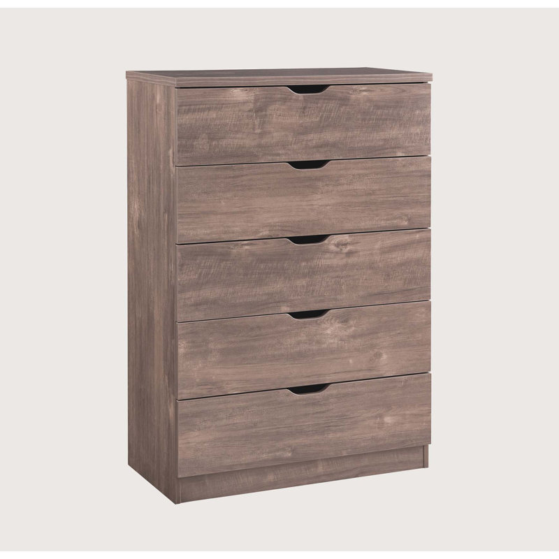 Commode d'appoint Acampo, commode 5 tiroirs, armoire de rangement avec glissières en métal, Noisette