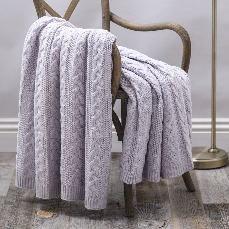 Cable Knit Throw Blanket, Lavender