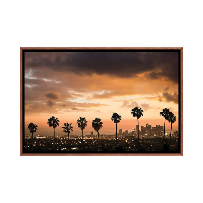 Palm Drive Los Angeles - reproduction d'art murale - toile encadrée, H 32 po x l 48 po, Brun
