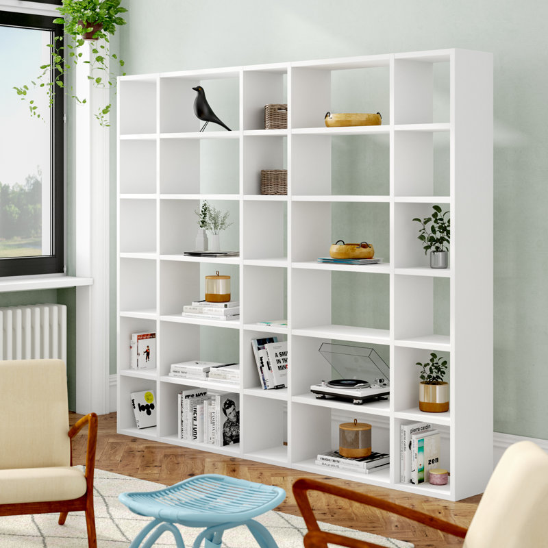 Crowl 224cm H x 255cm W Geometric Bookcase, White
