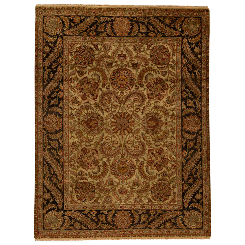 Tapis vert clair et noir noué à la main de haute qualité