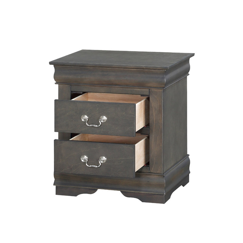 Table de chevet en pin massif gris foncé à 2 tiroirs - Ajoutez une touche de style aux poignées