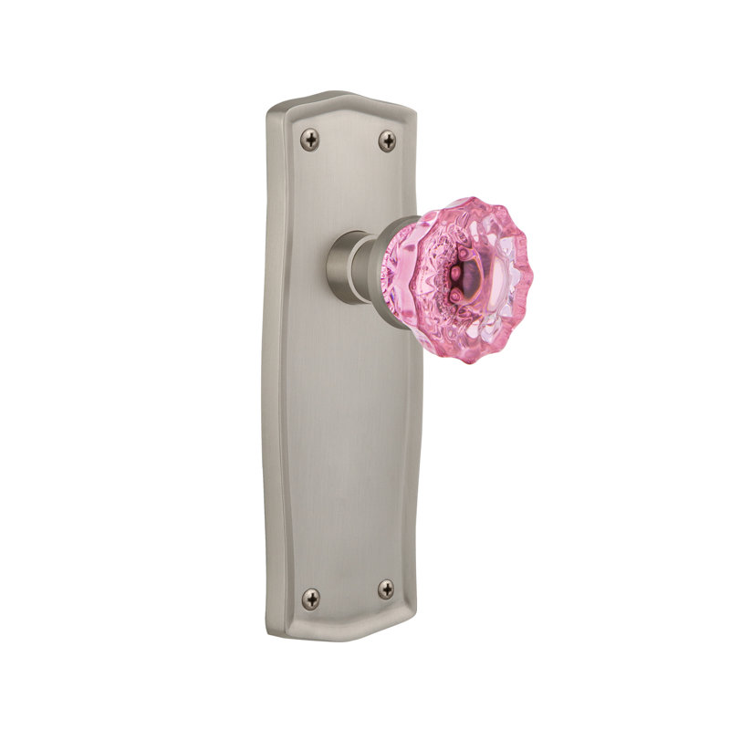 Plaque Prairie avec bouton de porte rose cristal, Chrome brillant, 2 3/4