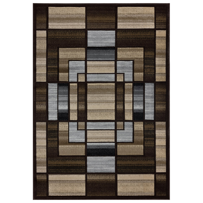 Adonia Geometric Brown/Gray Area Rug, Rectangle 9'6" x 13'10"
