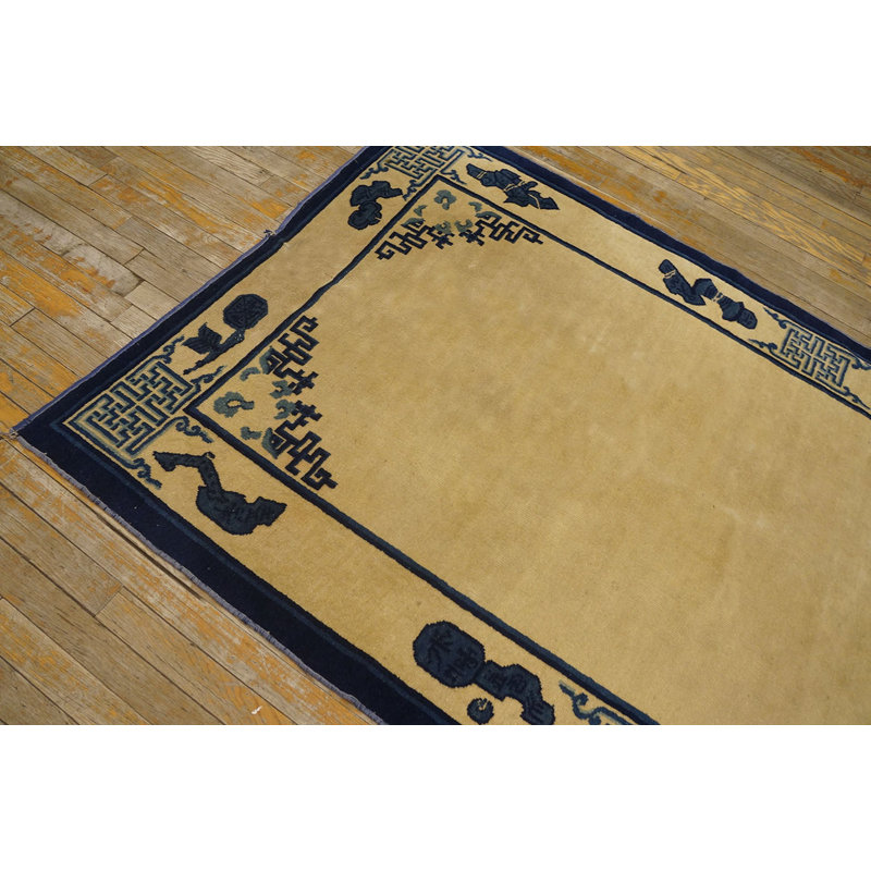 Small Scatter Size Rectangle Wool Chinese Antique - Peking 1900s Ivory Knotted Rug