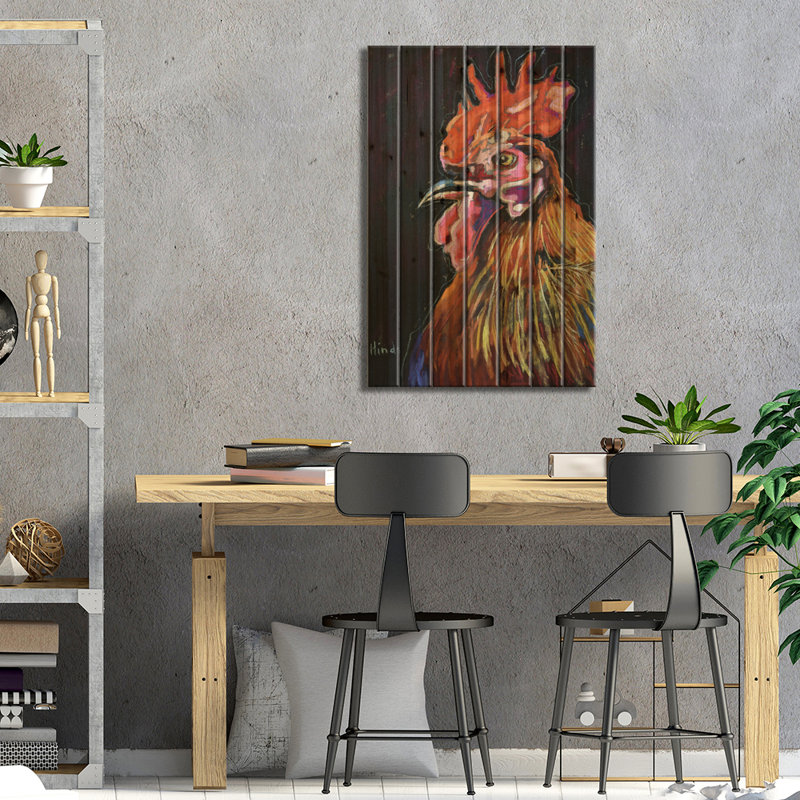 «Penyu Proud Rooster On Wood» par David Hinds, reproduction, H 26 po x l 18 po x P 1,5 po