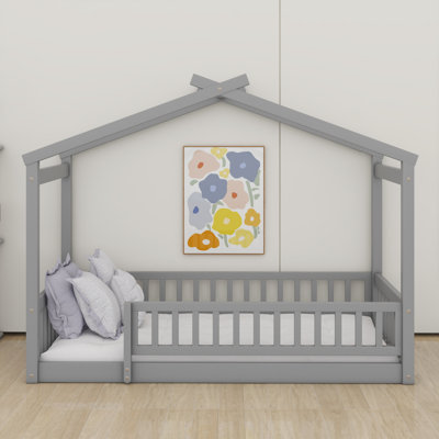 Wood Bed House Bed Frame With Fence