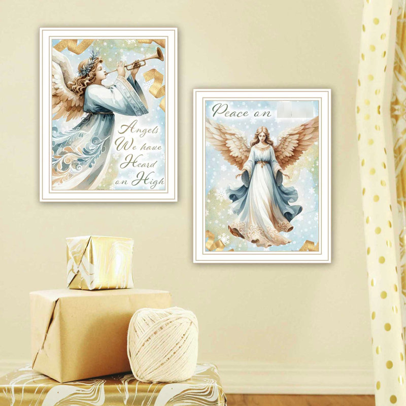 Décoration murale 2 anges pour la maison - Décoration en bois et papier