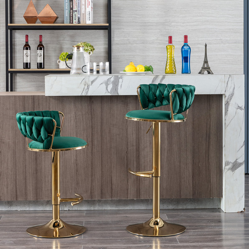 Ensemble de 2 tabourets de bar, avec repose-pieds chromé et base pivotante réglable en hauteur, Vert