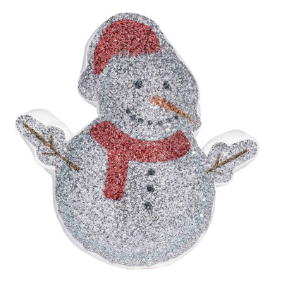 Sparkles Home Snowman Shaped Pillow | Luminous Rhinestones on White Velvet | 16x15 in