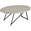Table basse ovale avec plateau en chêne gris patiné et base en métal noir industriel, ajout élégant à l'espace de vie