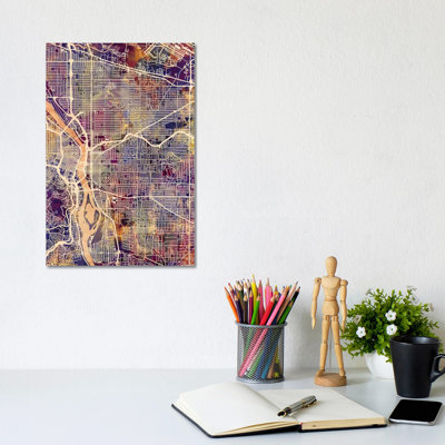 Portland Oregon City Map II by Michael Tompsett - Wrapped Canvas Gallery-Wrapped Canvas Giclée