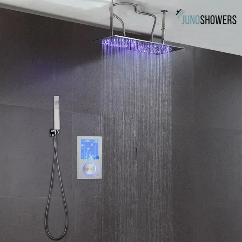 Contemporary wall-mounted basin faucet with thermostatic control and anti-scald safety feature