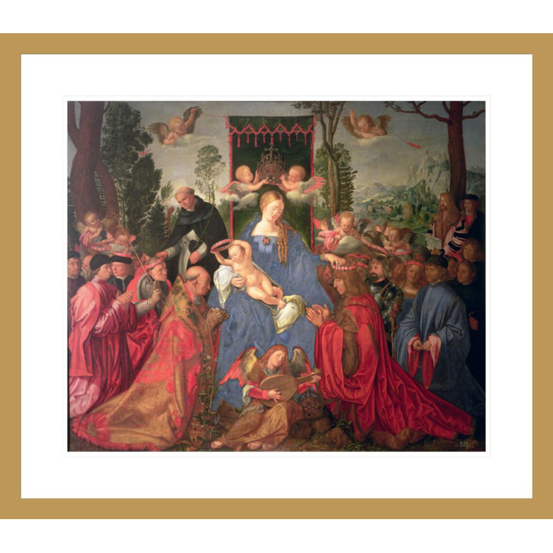 Guirlande de roses, retable par Albrecht Dürer, impression giclée sur cadre, H 23,5 po x l 26,78 po