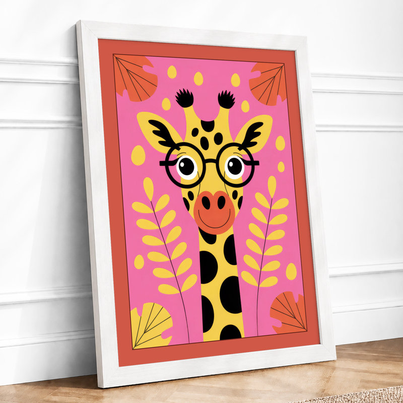 Giraffe In Golden Ferns Boho - Print, A1 - 84.1 x 59.4 cm, White