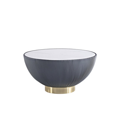 Anderson 28" Modern Vegan Leather Upholstered Stainless Steel Coffee Table with Sintered Stone Top in Gray