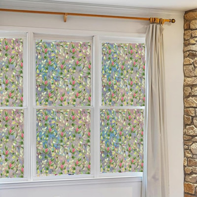 Colorful Flower Pattern Static Window Clings Window Privacy Film Translucent Decorative Stained Glass Window Clings for Home Static Cling Window Sticker 11.81inx11.81in