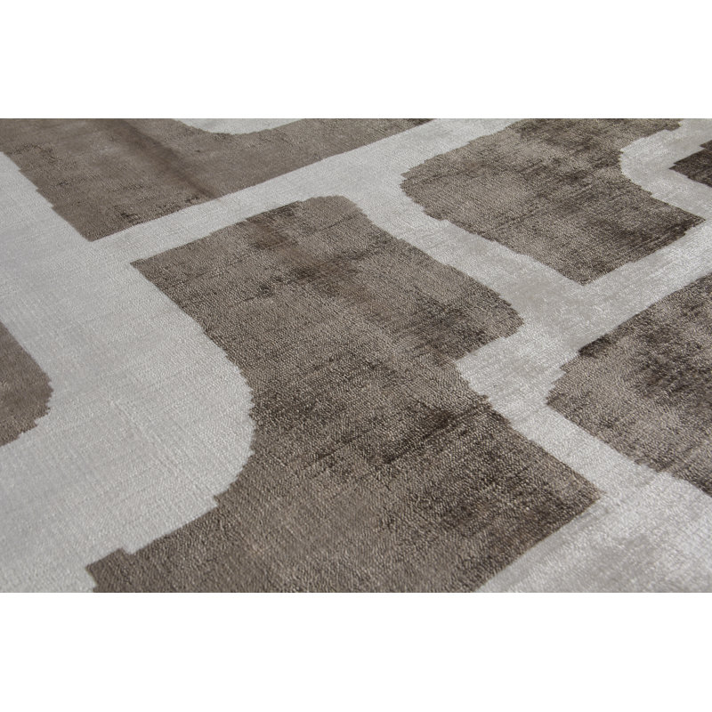 Koda Geometric Handmade Synthetic Brown/Silver Area Rug, Rectangle 9' x 12'