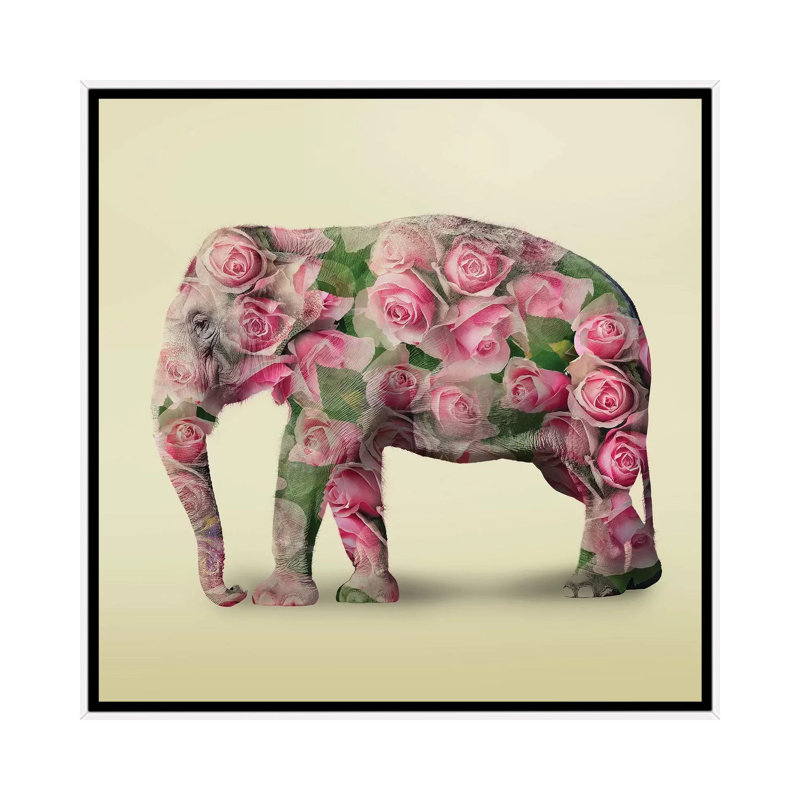 Elephant Flowers I by Vin Zzep - Print on Canvas, White Framed, 66.04 cm H x 66.04 cm W