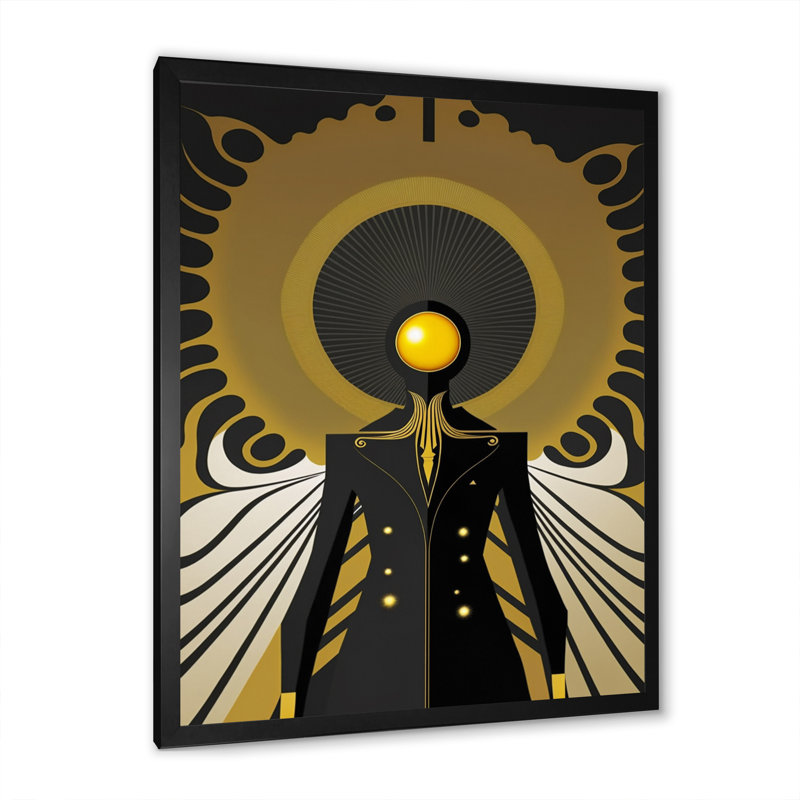 " Golden Consciousness Man I ", Black Picture Framed Canvas, 20" H x 12" W x 1" D