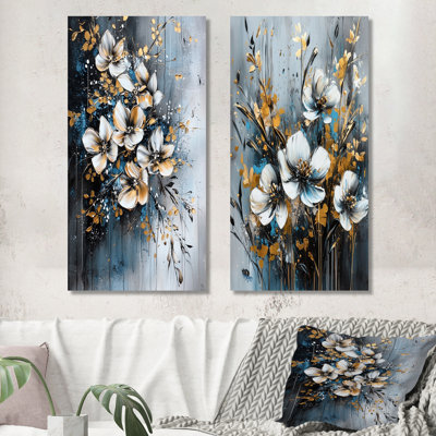 «Botanical Dreamscape Flowers Composition I - Botanicals», art mural moderne abstrait 2 pièces