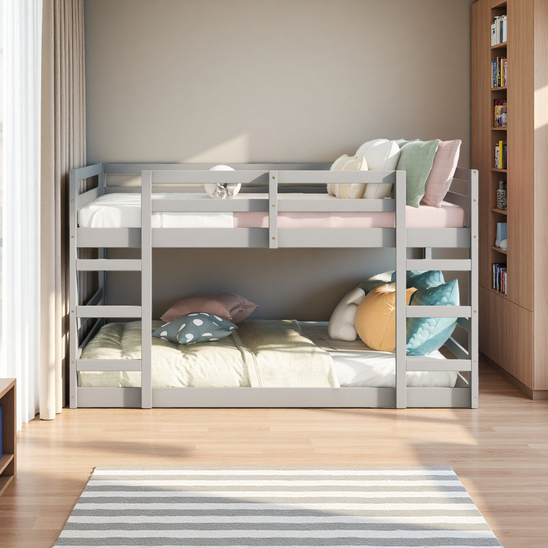 Bunk Bed With Ladder, Grey, Full Over Full