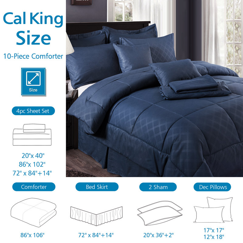 Ensemble d'édredon en microfibre COMforter-Set20210310, Édredon très grand californien + 9 pièces suppl, Bleu marine