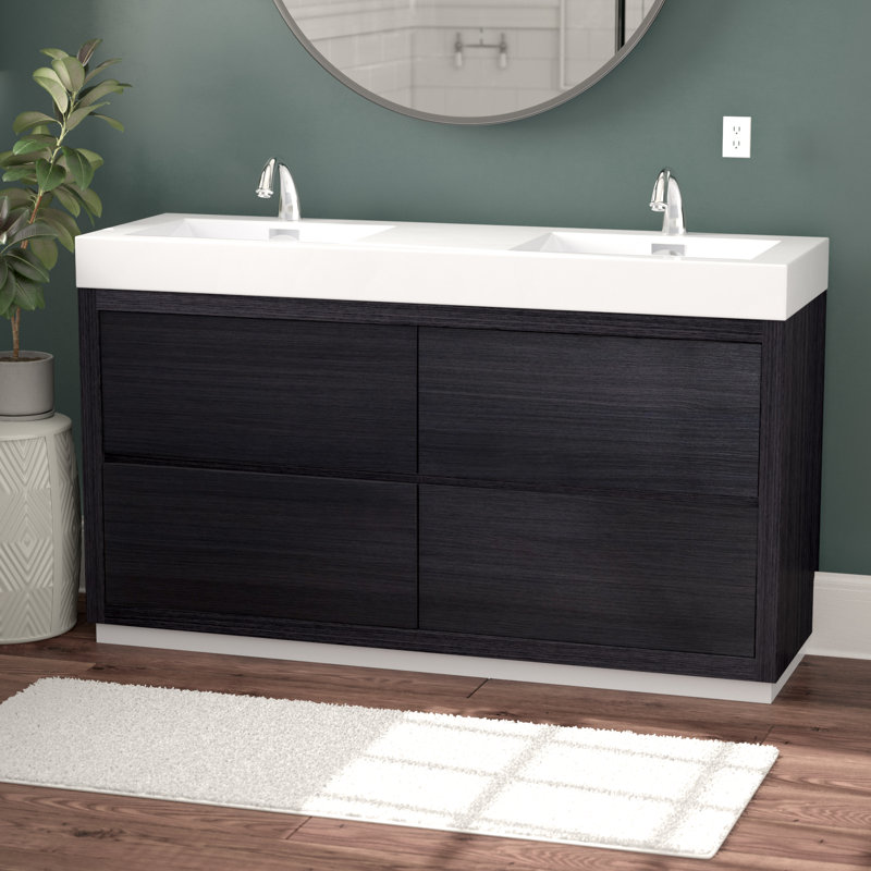 Ensemble de meuble-lavabo double 59 po Royka, Chêne gris