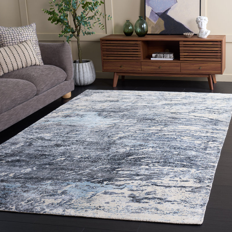Tapis abstrait en viscose et coton tissé à la main Kenia, Rectangle 6 pi x 9 pi