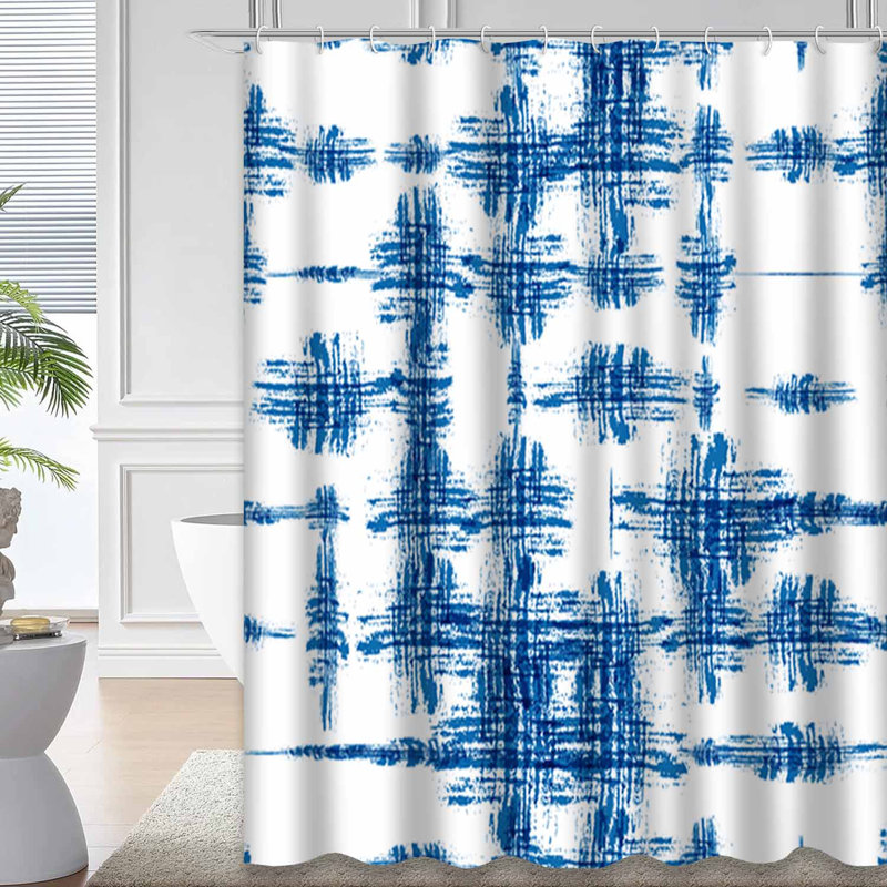 Rideau de douche rétro bleu marine avec 12 crochets, L 72 po x l 78 po