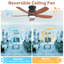 42 Inch Matte Black Ceiling Fan With LED Light And 6 Speed Remote Control Reversible DC Motor  For Bedroom Living Room