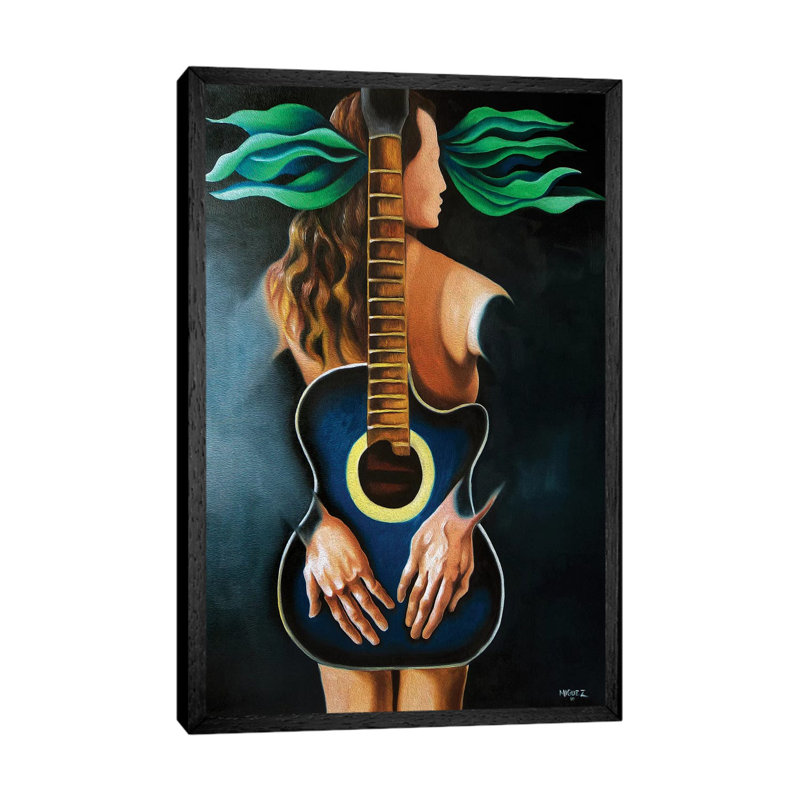 Troubadour's Muse - Painting on Canvas, Black Picture Framed, 66.04 cm H x 45.72 cm W