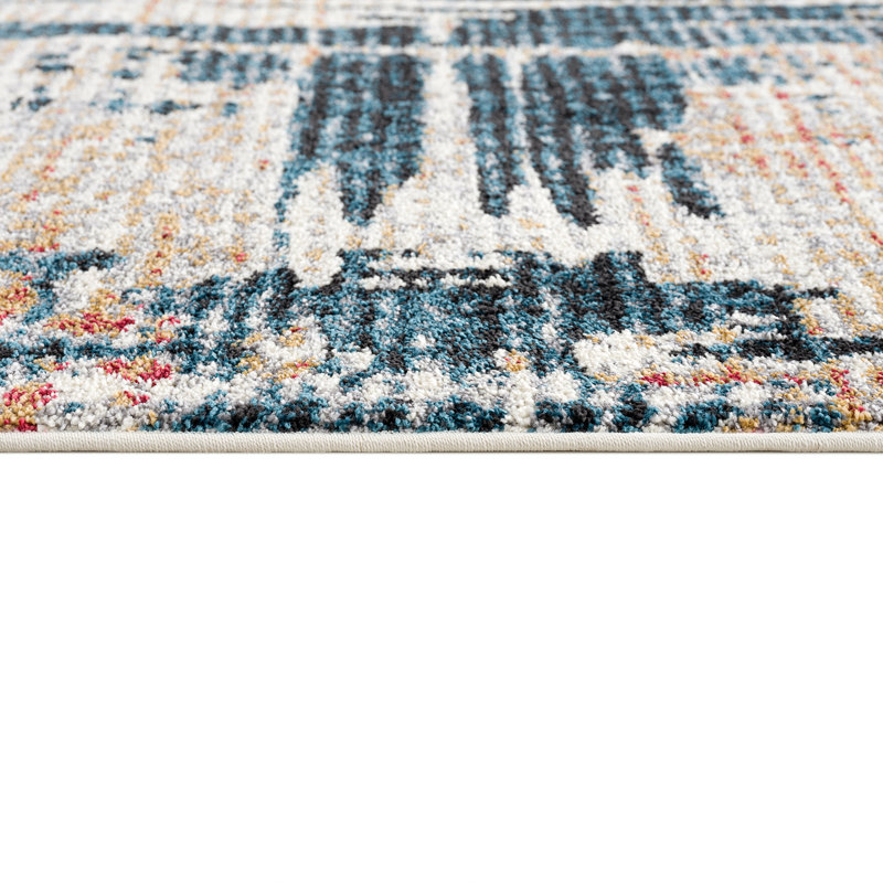 Rug Branch Mehr 7' x 9' (6'6" x 9"4") Blue/Red Abstract Indoor Area Rug, Contemporary, Medium Pile, Stain-Resistant Carpet - Living Room, Bedroom, Dining Room, and Kitchen