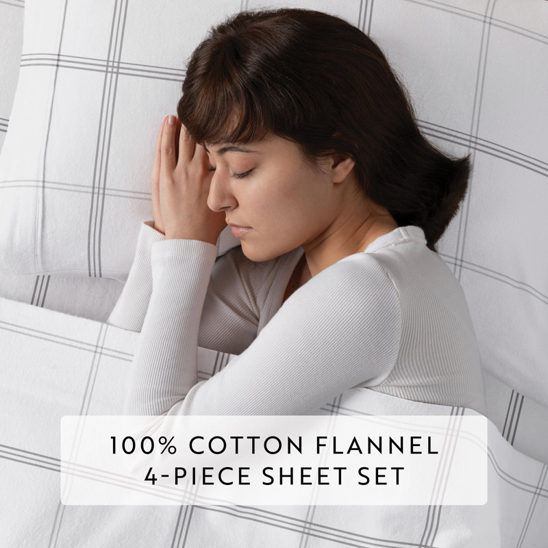 Isabela Plaid 100% Cotton Checkered Pattern Flannel Sheet Set, Queen Sheet Set + Fitted Sheet + 2 Pillowcases