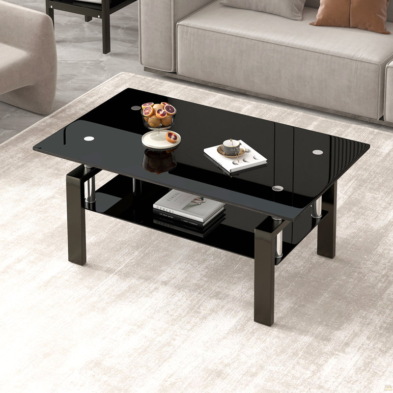 Table basse en verre trempé noir, Clear / Black