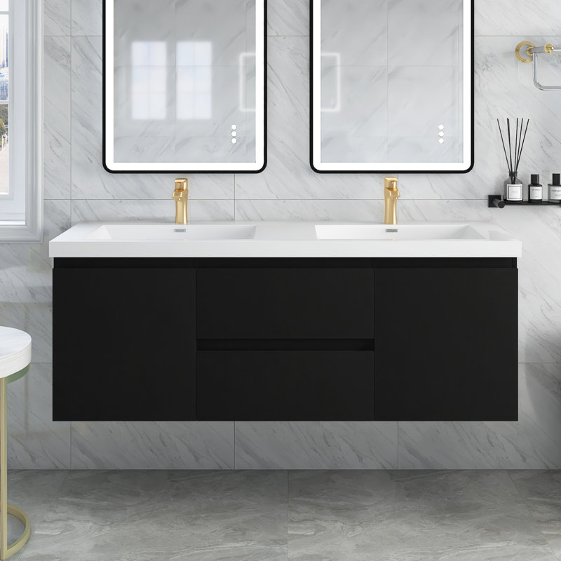 Ensemble de meuble-lavabo mural 60 po avec plateau en marbre de culture Ammadas