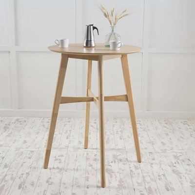 Table de bar ronde de style Mid-Century moderne d'une hauteur de 42 po avec pieds fuselés, parfaite pour la cuisine, la salle à manger ou le bar personnel, finition chêne naturel