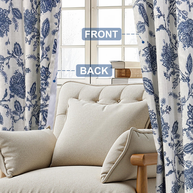 Linen Floral Paisley  Blackout Curtains for Living Room Bedroom  Lined Back Tab Window Drapes Thermal Farmhouse Country Jacobean Curtains 2 panels