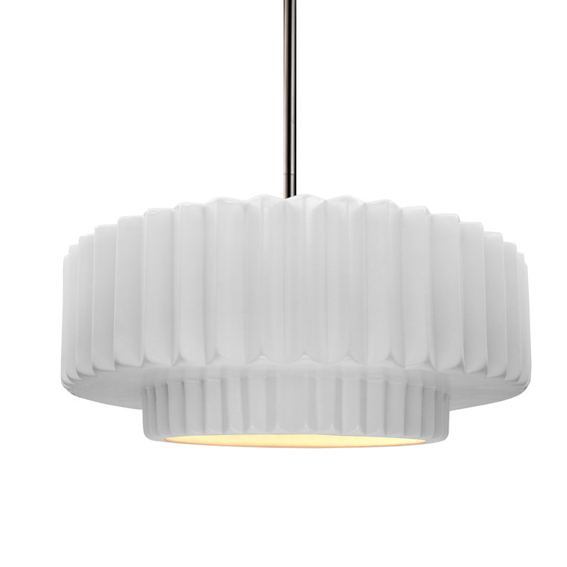 Luminaire suspendu 1 lumière Meydan, H 5,25 po x l 14,5 po x P 14,5 po, Blanc brillant / blanc brillant, Nickel brossé