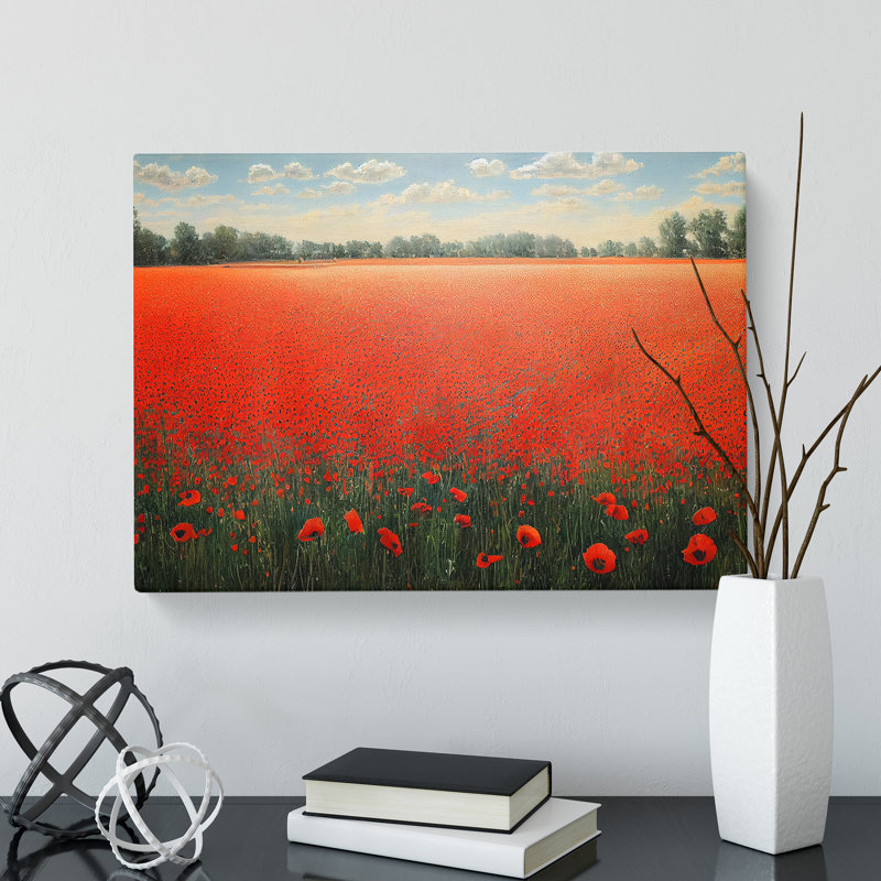 Distinguished Poppy Field Flowers - Wrapped Canvas, 40cm H x 60cm W x 3cm D
