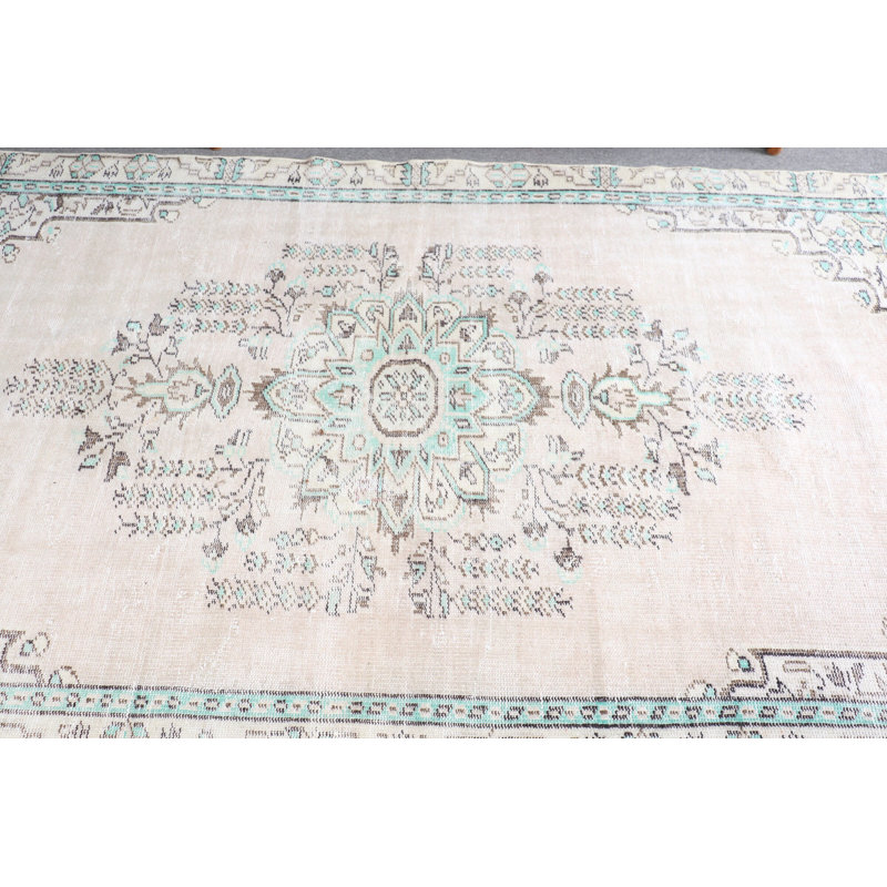 Grand tapis turc Oushak beige discret - décoration de salon rétro et cadeau idéal