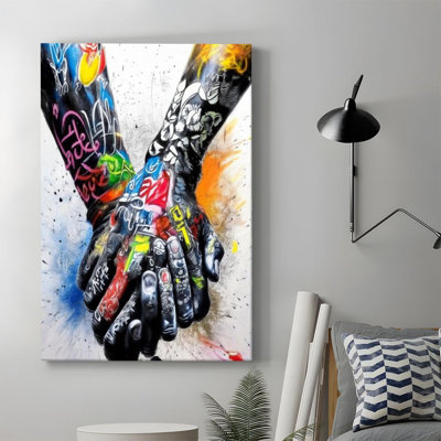 1pc Saint-Valentin, impression sur toile encadrée, affiches, mains de graffiti, impression sur toile, peinture pour salon, chambre, bureau, salle de bain, dortoir, prêt à accrocher