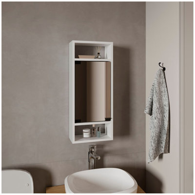 Uros Wall-Mounted Mirror Medicine Cabinet With One Door And Interior Storage Shelves, White