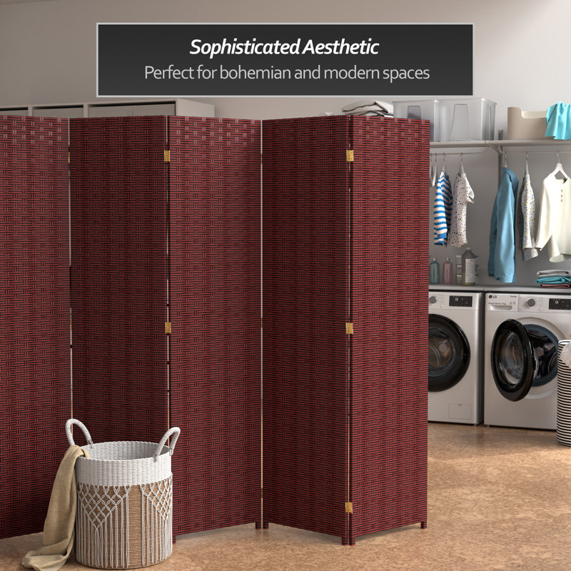 70.75" x 140" 8 Panel Room Divider, 5, Red / Black, 70.75" H x 87.5" W x 0.75" D