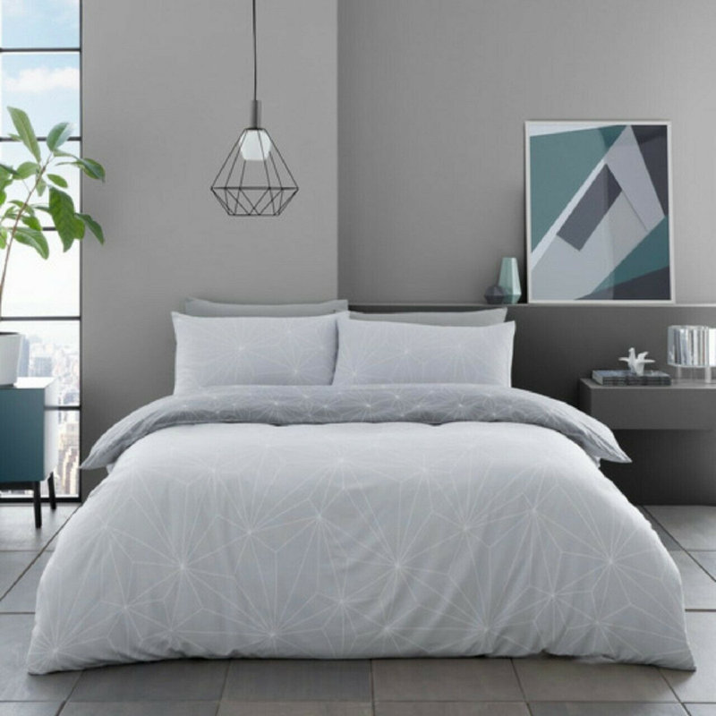 Averymarie Geometric Shapes Duvet Cover Set with Pillowcases Included, Single Duvet Cover + 1 Standard Pillowcase, Grey