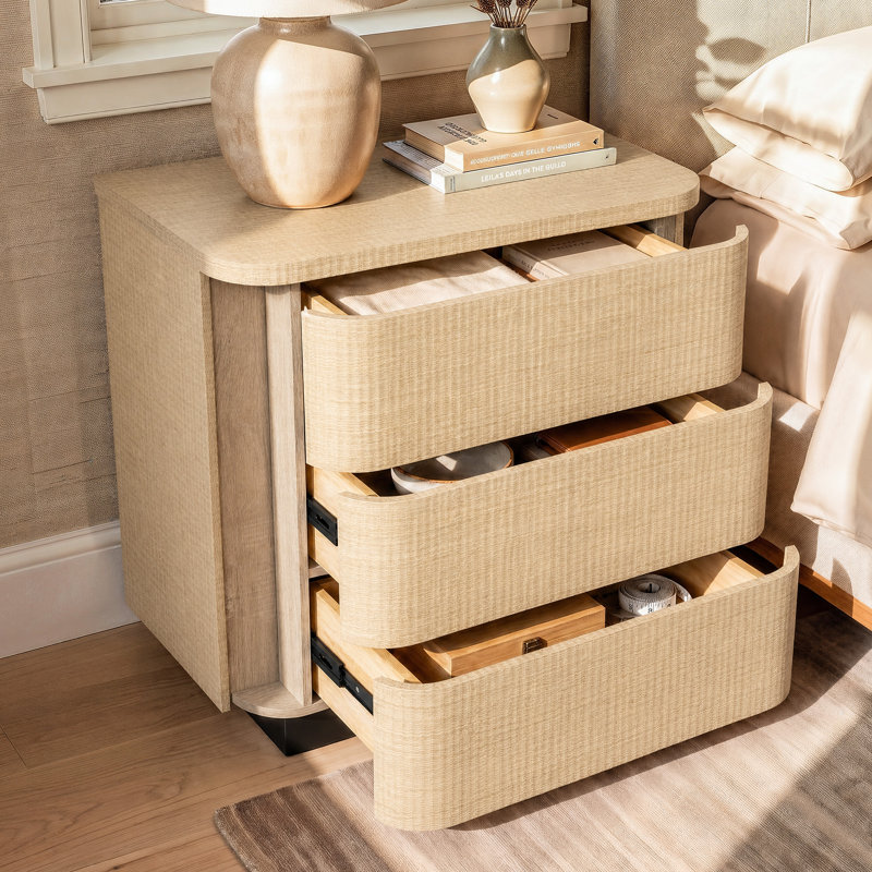 Table d'appoint à 3 tiroirs de 80 cm de large avec façade arrondie, Beige