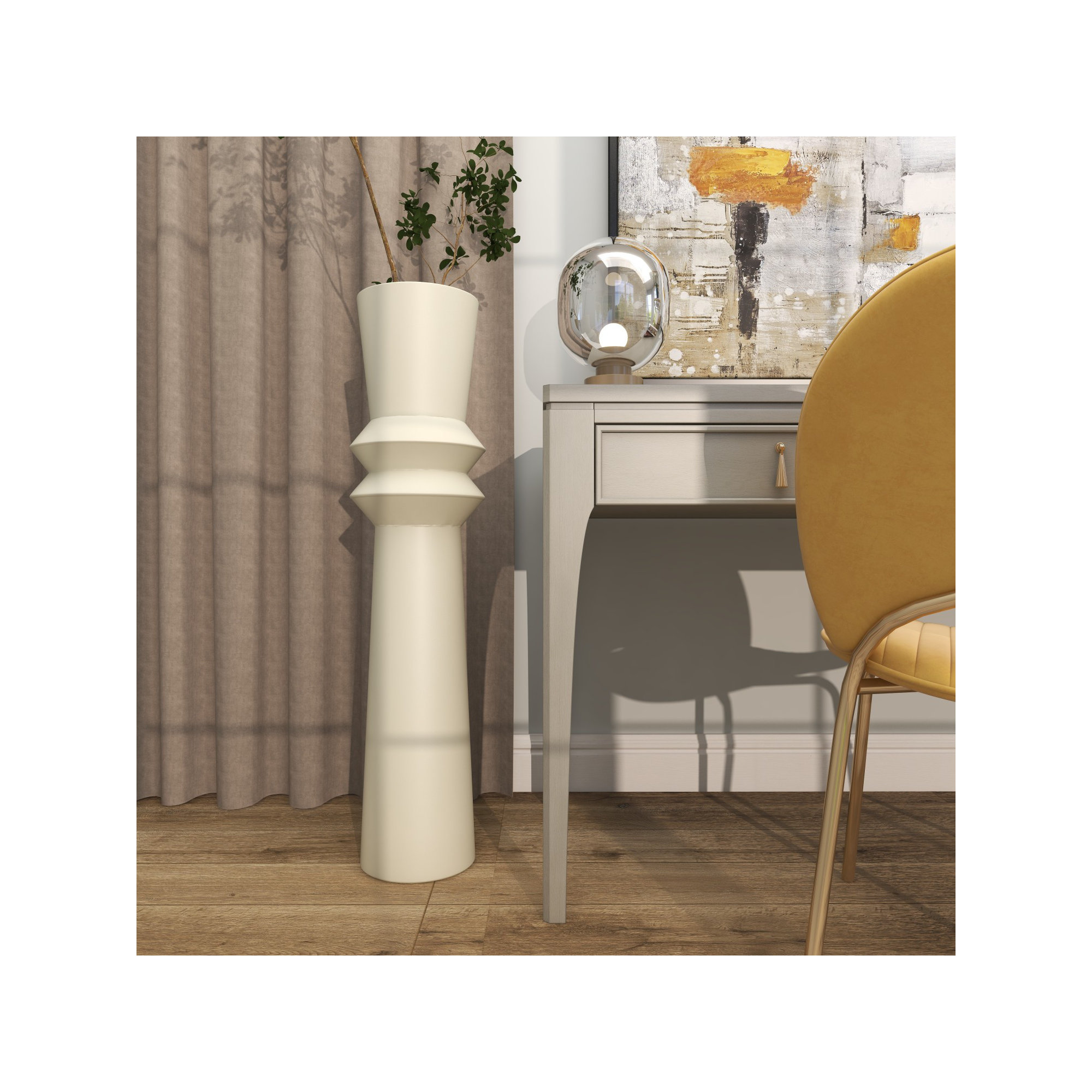 Mable Metal Floor Vase, 37.8" H x 8.5" W x 8.5" D, Cream