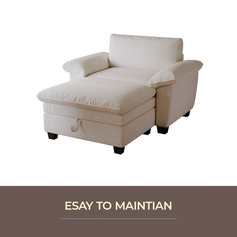 Méridienne surdimensionnée de 51 po avec repose-pieds et chenille douce rembourrée avec rangement, Beige