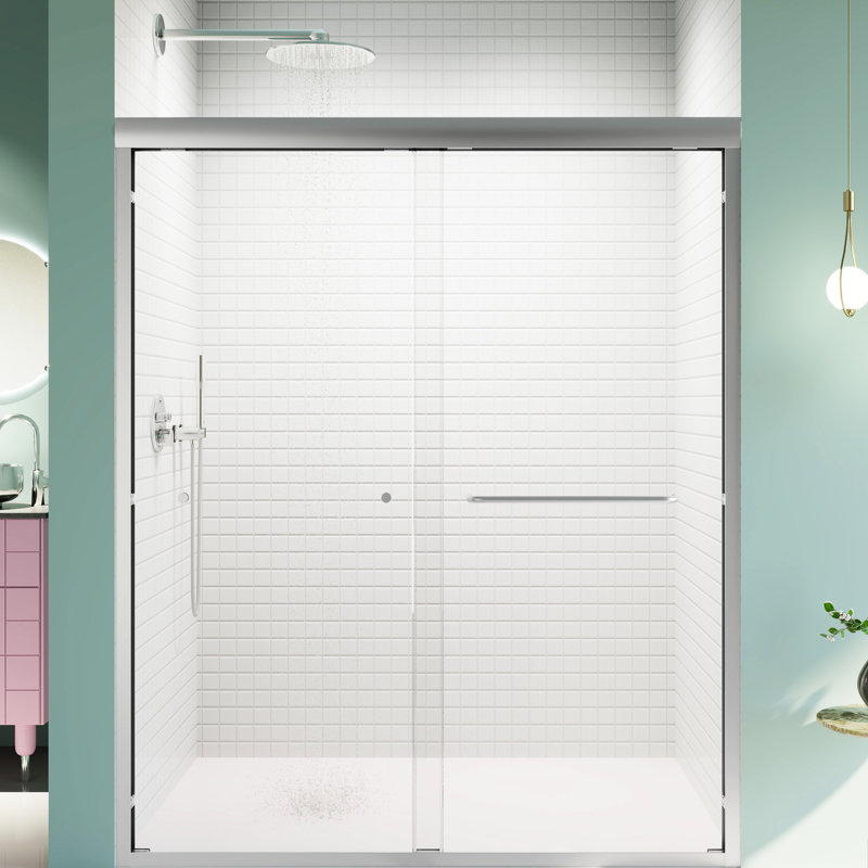 Porte de douche en verre trempé de 6 mm d'épaisseur, double coulissante, cloison de salle de bain imperméable H 72 po coulissante l 56 à 60 po, verre, fabrication