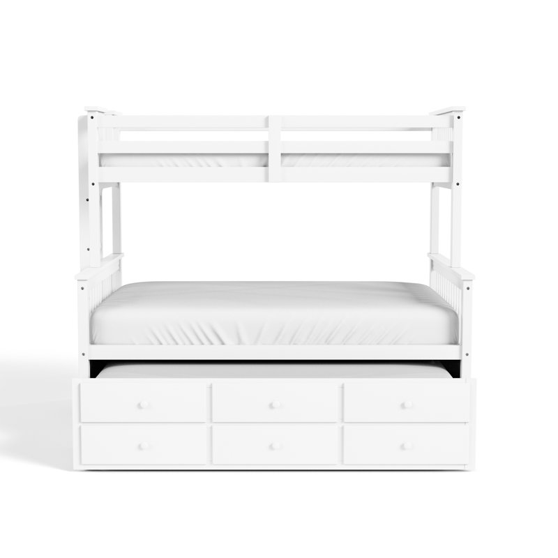 Lit superposé simple en bois massif avec lit gigogne à 3 tiroirs Jeany par Harriet Bee, Blanc